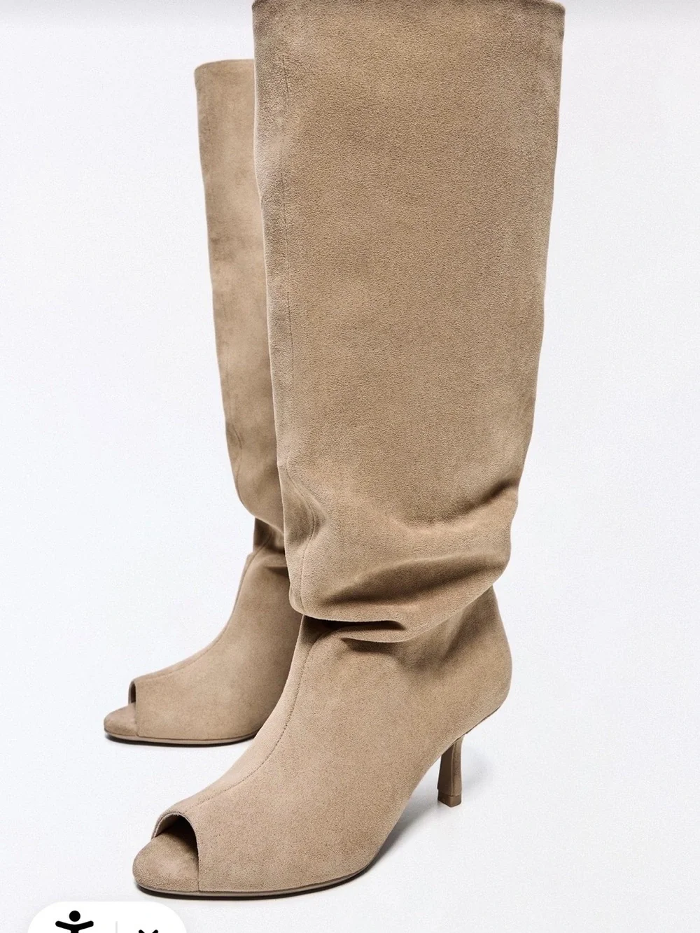 Bershka Tan Suede Over-the-Knee Peep-Toe Boots